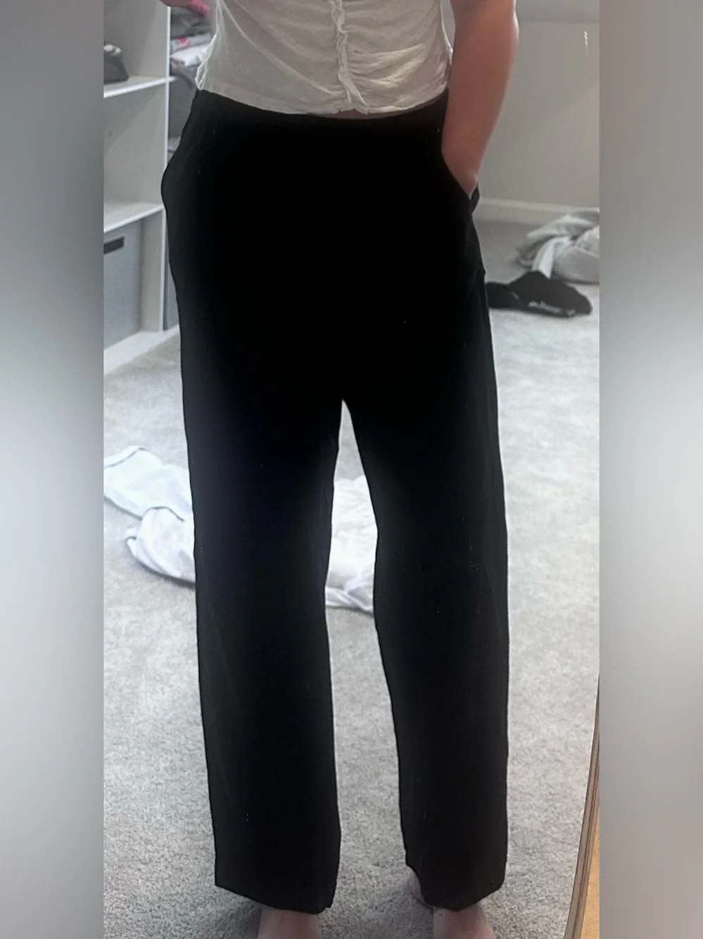 Women’s linen Black Casual Elastic-Waist Pants